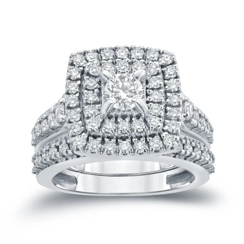 14k Gold 1 3/5ct TDW Diamond Halo Engagement Ring Set by Auriya sold by Zulily