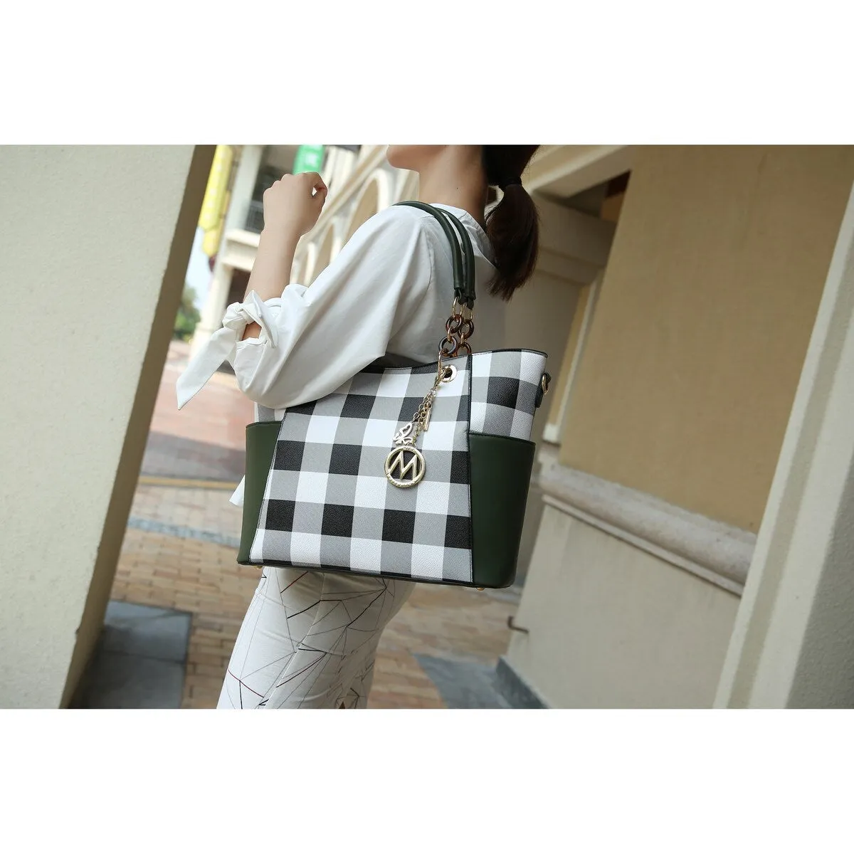 MKF Collection Bonita Checker Tote Bag & Wallet Set by Mia K. sold by Zulily product image thumbnail 2