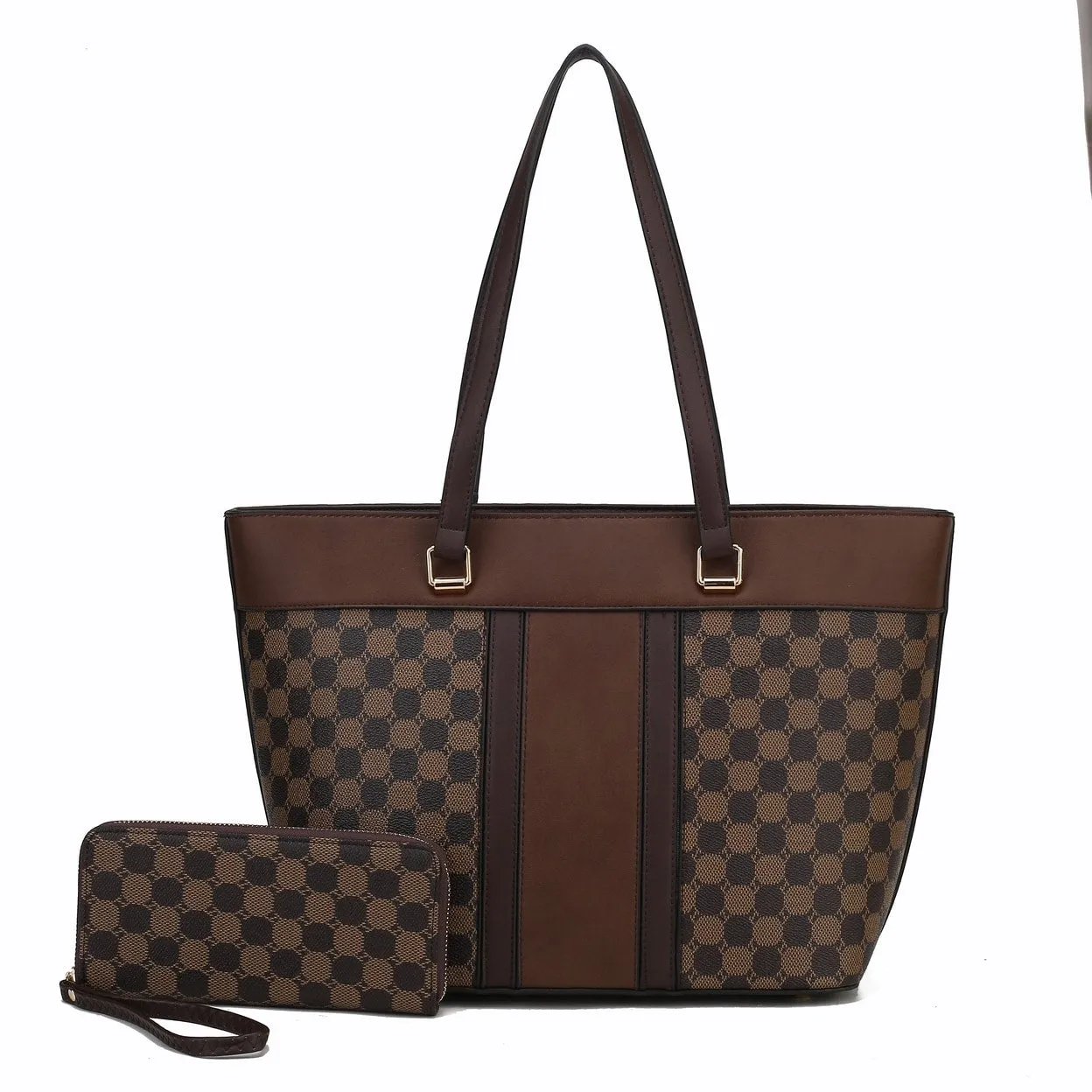 Mkfcollection Fabiola Tote Bag With Wallet Set Vegan Leather Designer Handbag sold by Zulily