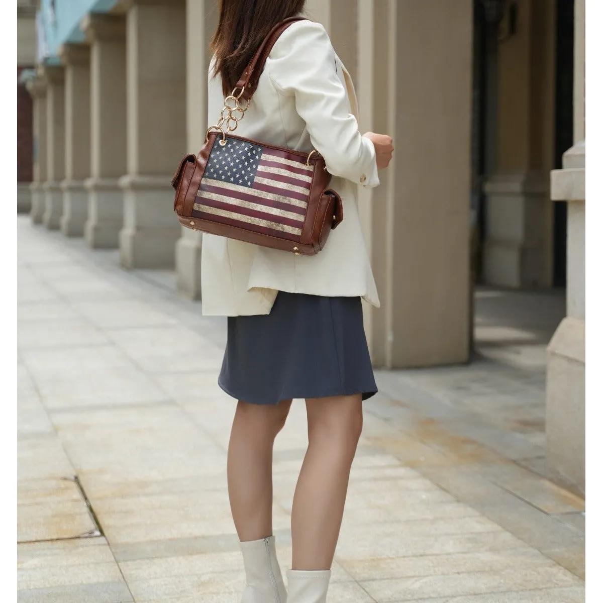 Mkfcollection Alaina Printed Flag Shoulder Bag Vegan Leather Designer Handbag sold by Zulily product image thumbnail 2