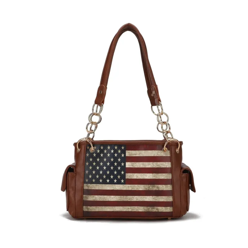 Mkfcollection Alaina Printed Flag Shoulder Bag Vegan Leather Designer Handbag sold by Zulily
