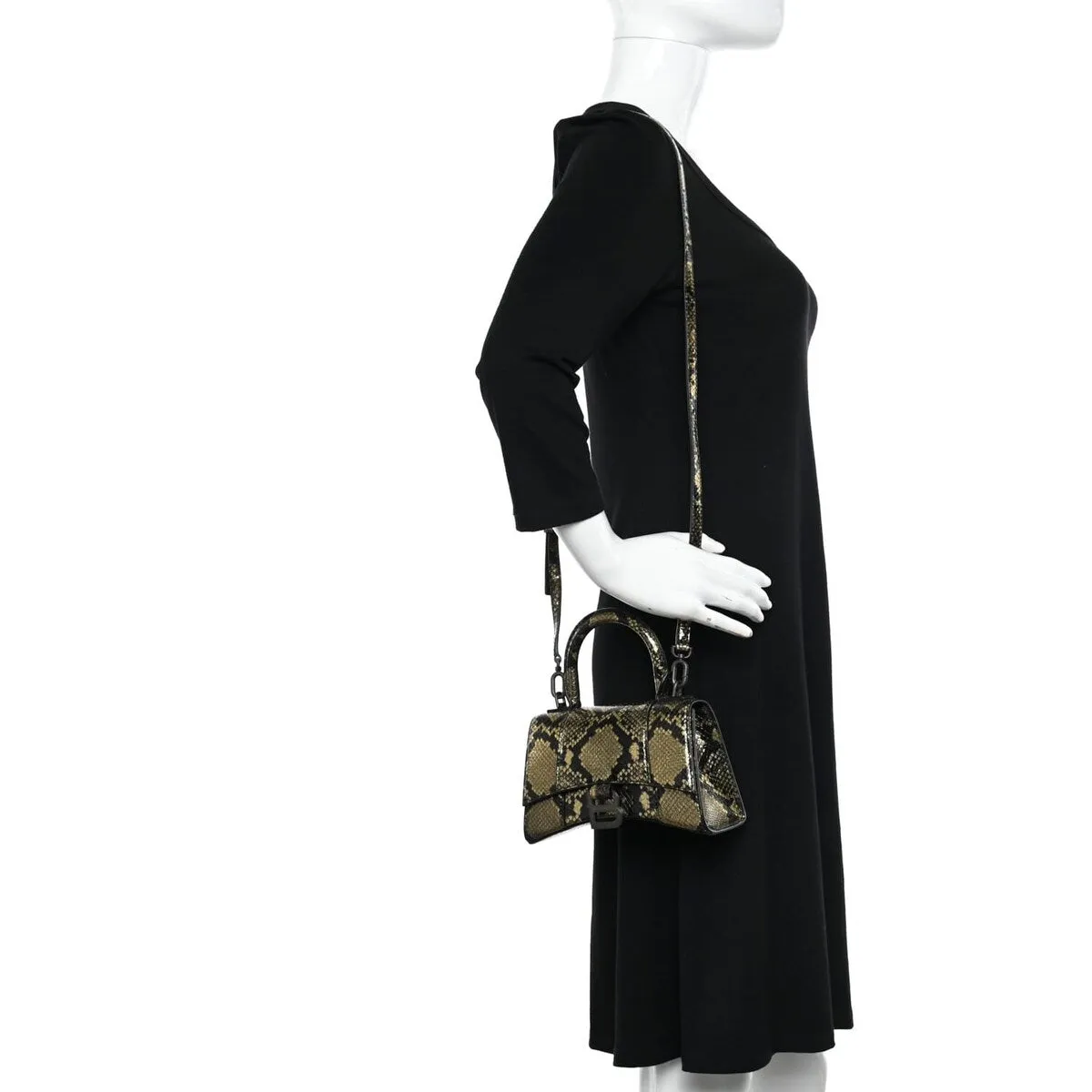 Balenciaga Shiny Calfskin Snakeskin Embossed Hourglass Top Handle Bag XS Gold Black - Extra Small sold by Zulily product image thumbnail 2
