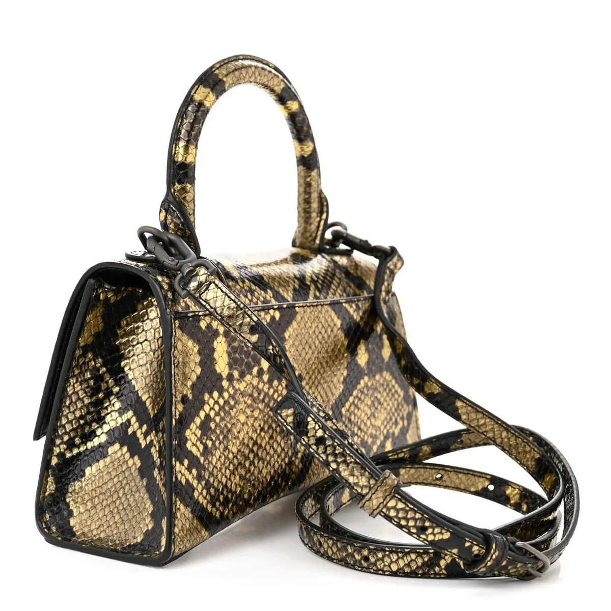 Balenciaga Shiny Calfskin Snakeskin Embossed Hourglass Top Handle Bag XS Gold Black - Extra Small sold by Zulily product image thumbnail 3