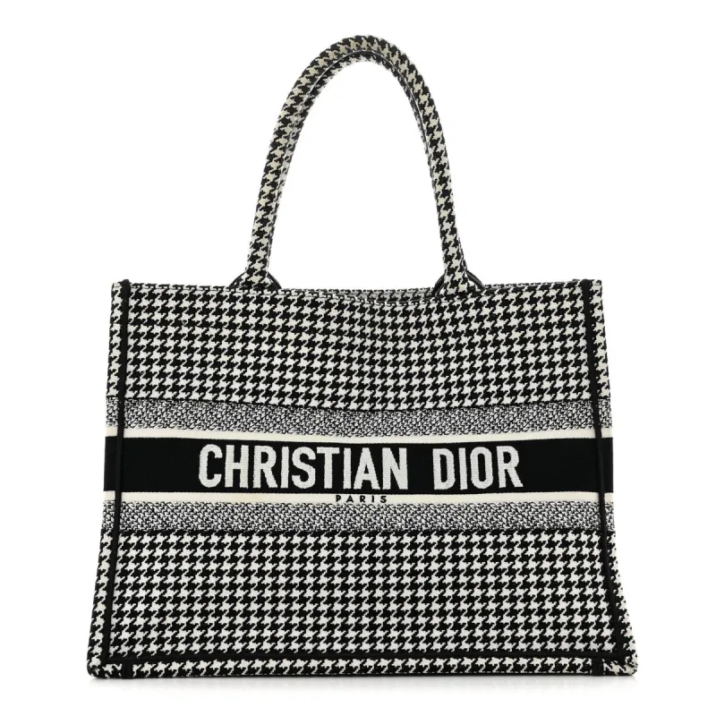 Dior Canvas Houndstooth Embroidered Medium Book Tote Black White (Pre-Owned) sold by Zulily