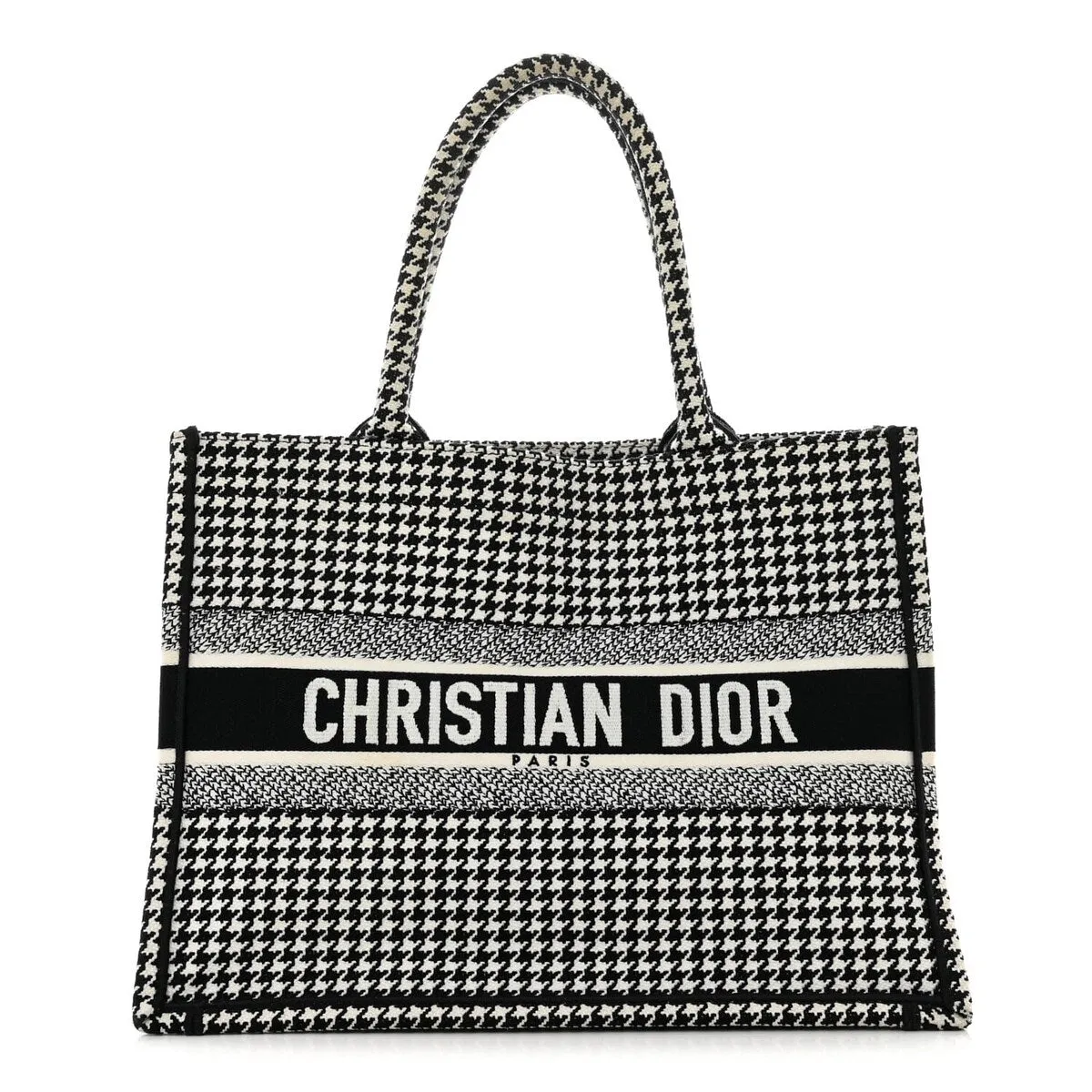 Dior Canvas Houndstooth Embroidered Medium Book Tote Black White (Pre-Owned) sold by Zulily