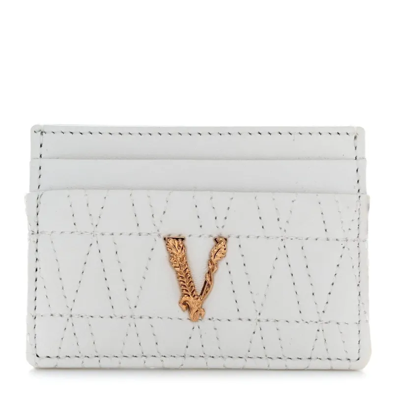 Versace Nappa Quilted Virtus Card Holder White (Pre-Owned) - One Size sold by Zulily