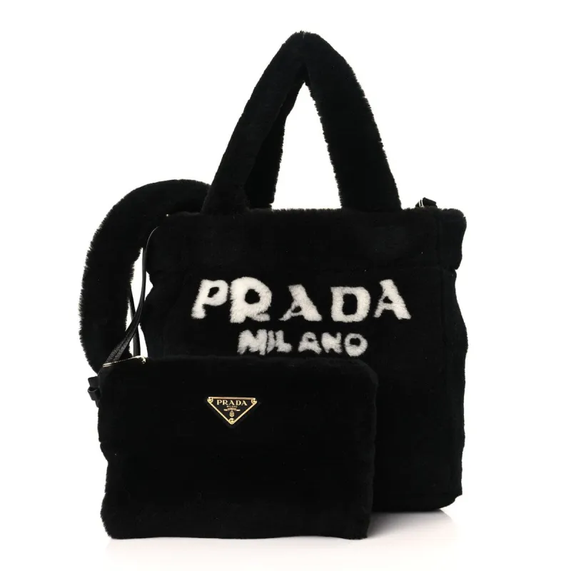 Prada Shearling Mini Logo Tote Bag (Pre-Owned) - One Size sold by Zulily