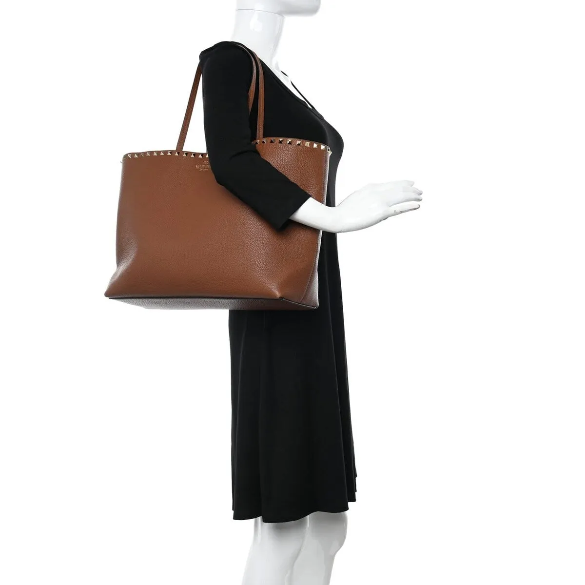 Valentino Grained Calfskin Small Rockstud Shoulder Tote Saddle Brown (Pre-Owned) - One Size sold by Zulily product image thumbnail 2