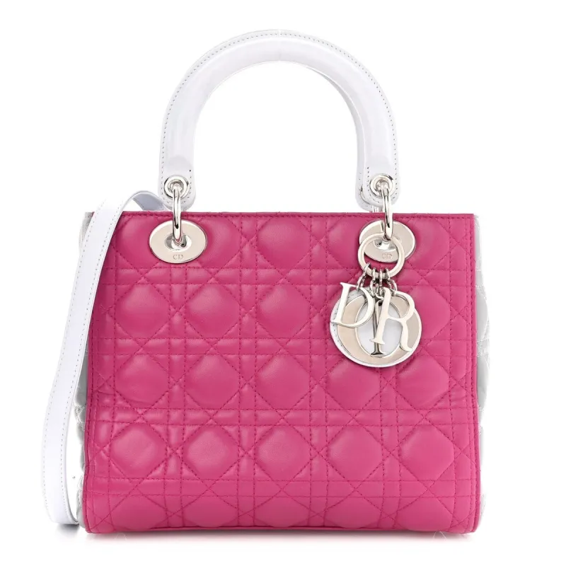 Dior Lambskin Cannage Medium Tri-Color Lady Dior Fuchsia (Pre-Owned) sold by Zulily