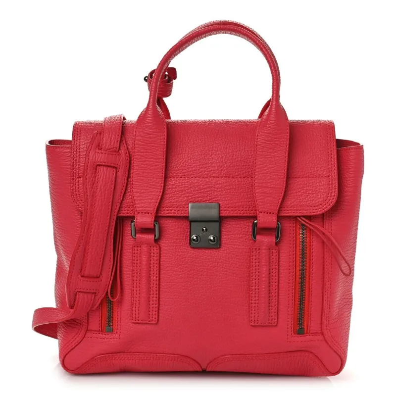 3.1 Philip Lim Textured Calfskin Medium Pashli Satchel Raspberry (Pre-Owned) sold by Zulily