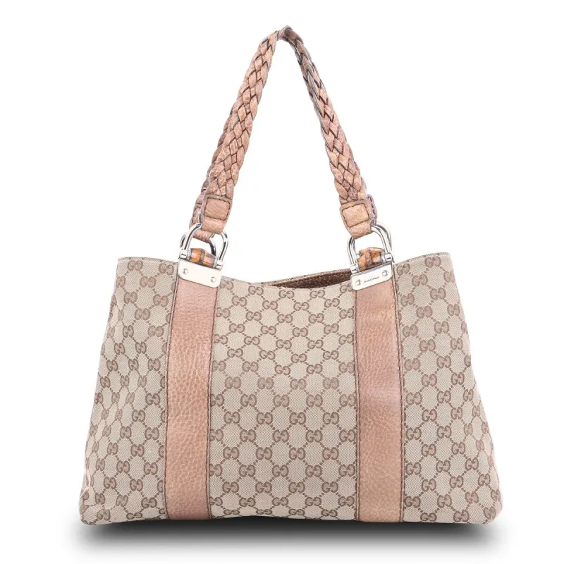 Gucci Braided Handle Tote Bag GG Canvas (Pre-Owned) - One Size sold by Zulily