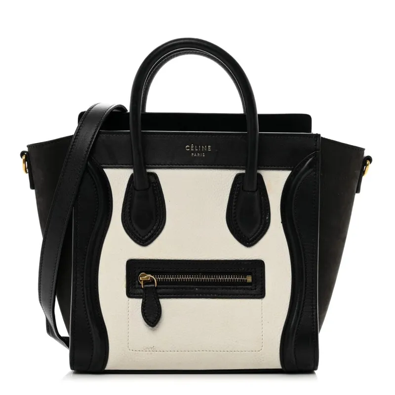 Celine Bullhide Calfskin Nubuck Bi-Color Nano Luggage Black White (Pre-Owned) - One Size sold by Zulily