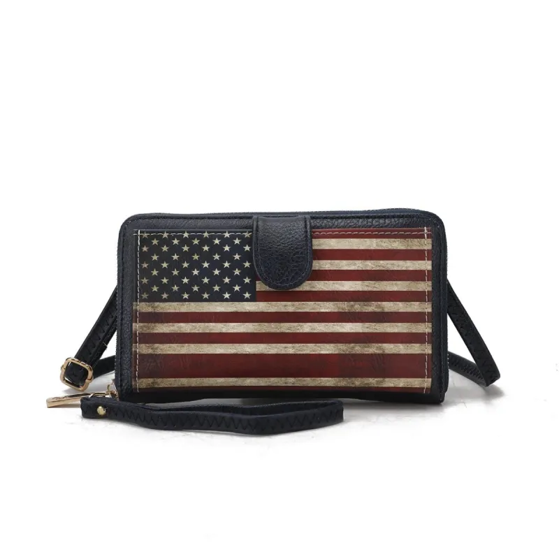 Mkfcollection Kiara Printed Flag Phone Crossbody Bag Vegan Leather Designer Ha sold by Zulily