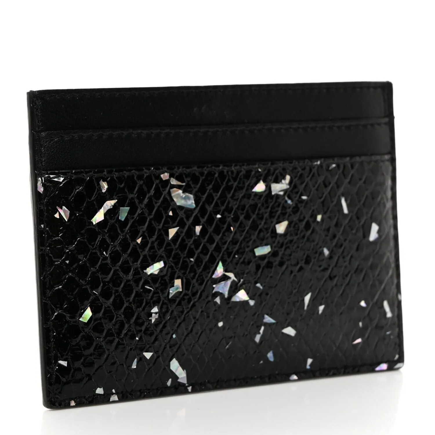 Saint Laurent Snakeskin Calfskin Glitter Monogram Credit Card Case Black Multicolor - One Size sold by Zulily product image thumbnail 2