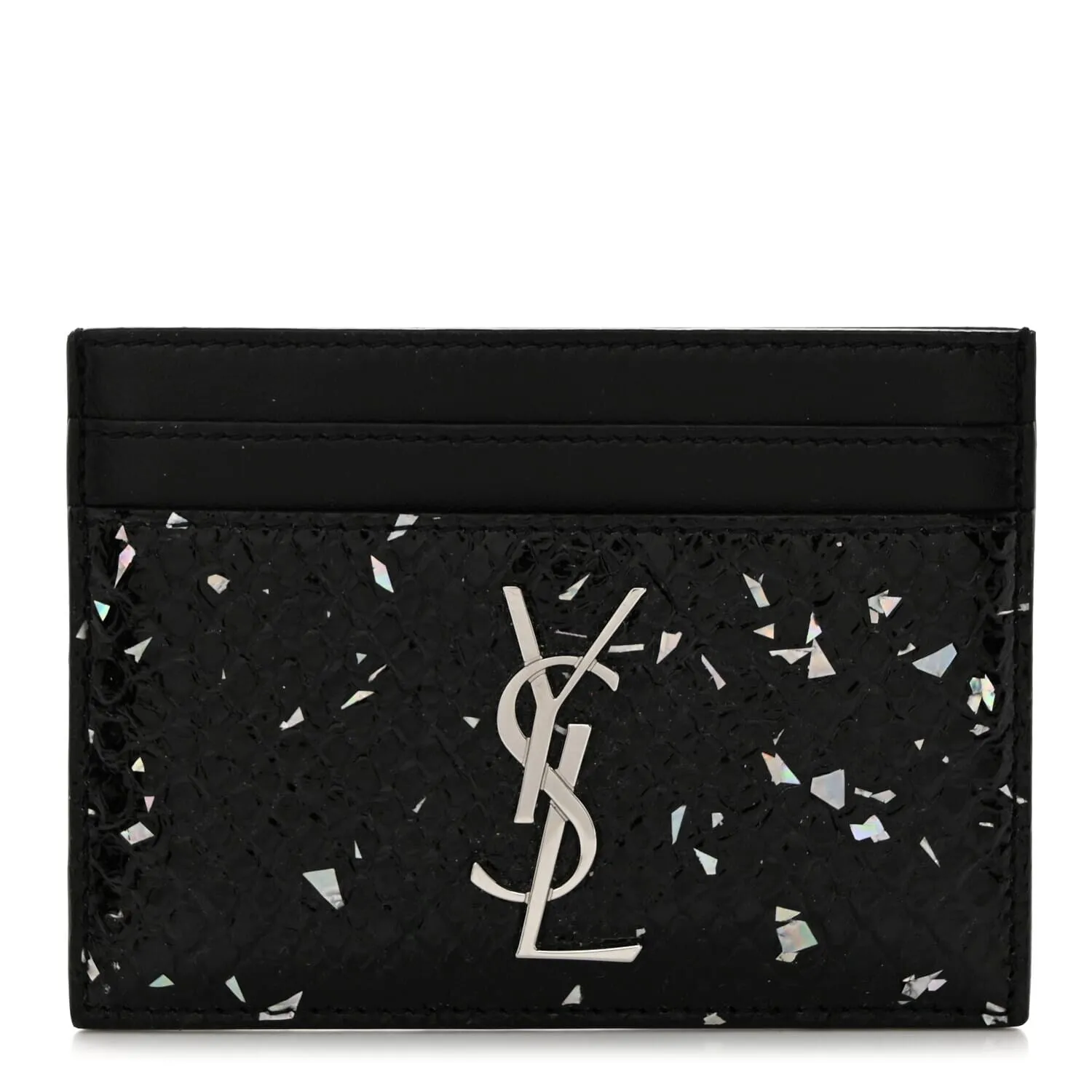 Saint Laurent Snakeskin Calfskin Glitter Monogram Credit Card Case Black Multicolor - One Size sold by Zulily product image thumbnail 3