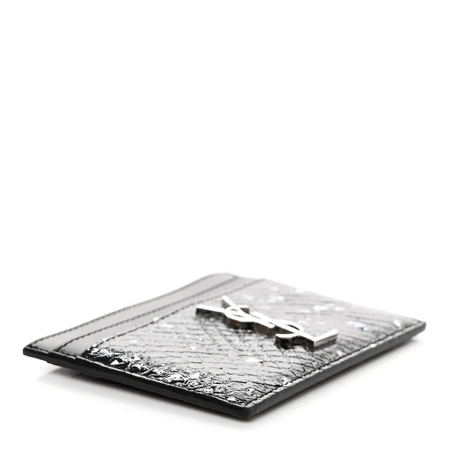 Saint Laurent Snakeskin Calfskin Glitter Monogram Credit Card Case Black Multicolor - One Size sold by Zulily product image thumbnail 4
