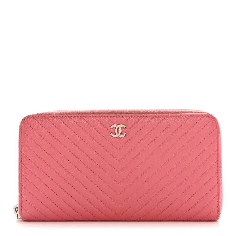 Chanel Caviar Chevron Large Gusset Zip Around Wallet Pink (Pre-Owned) - One Size sold by Zulily