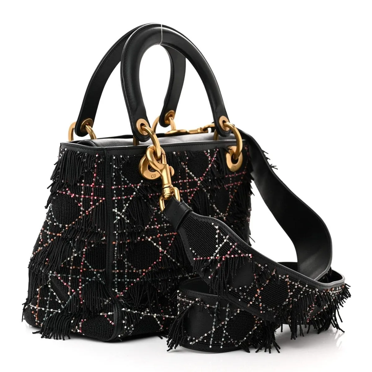 Dior Lambskin Beaded Fringe Medium Lady Dior Black Multicolor (Pre-Owned) - One Size sold by Zulily product image thumbnail 3