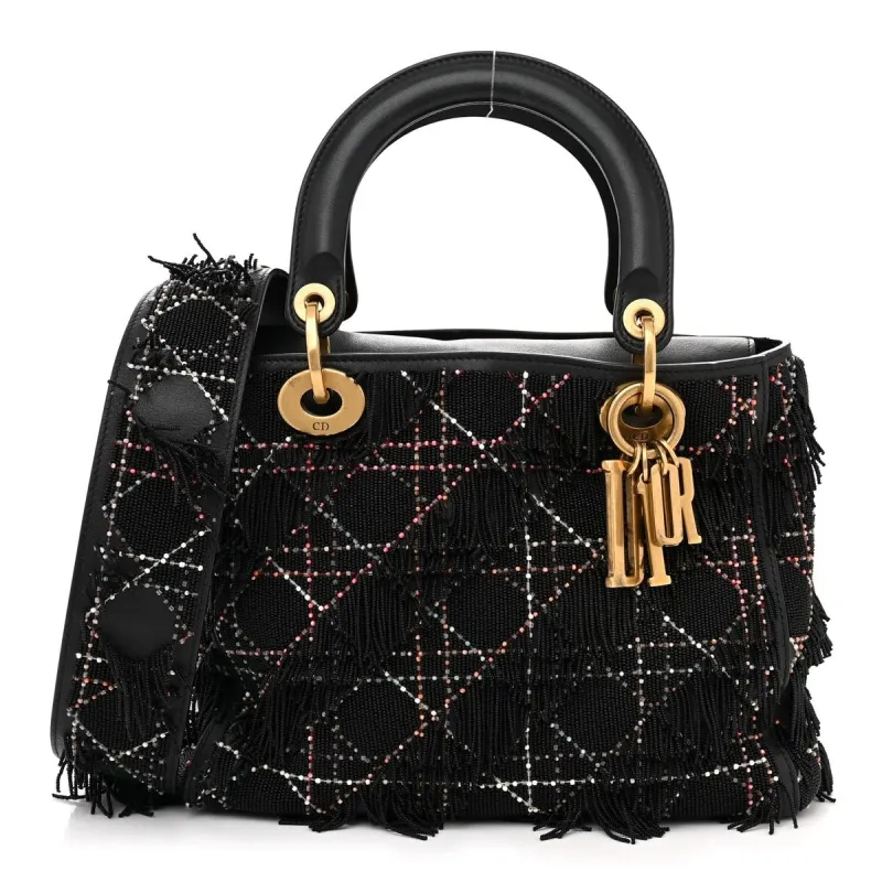 Dior Lambskin Beaded Fringe Medium Lady Dior Black Multicolor (Pre-Owned) - One Size sold by Zulily