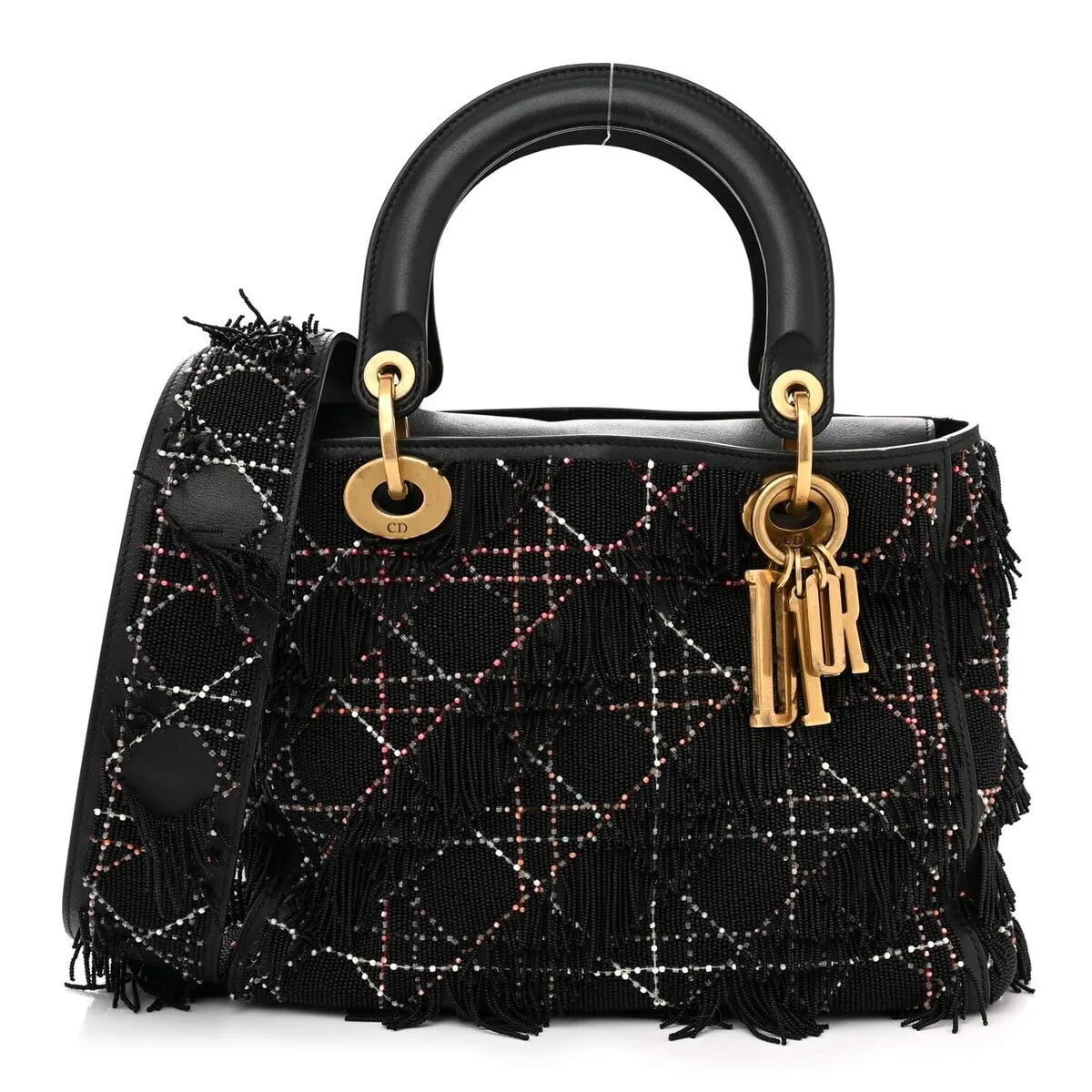 Dior Lambskin Beaded Fringe Medium Lady Dior Black Multicolor (Pre-Owned) - One Size sold by Zulily