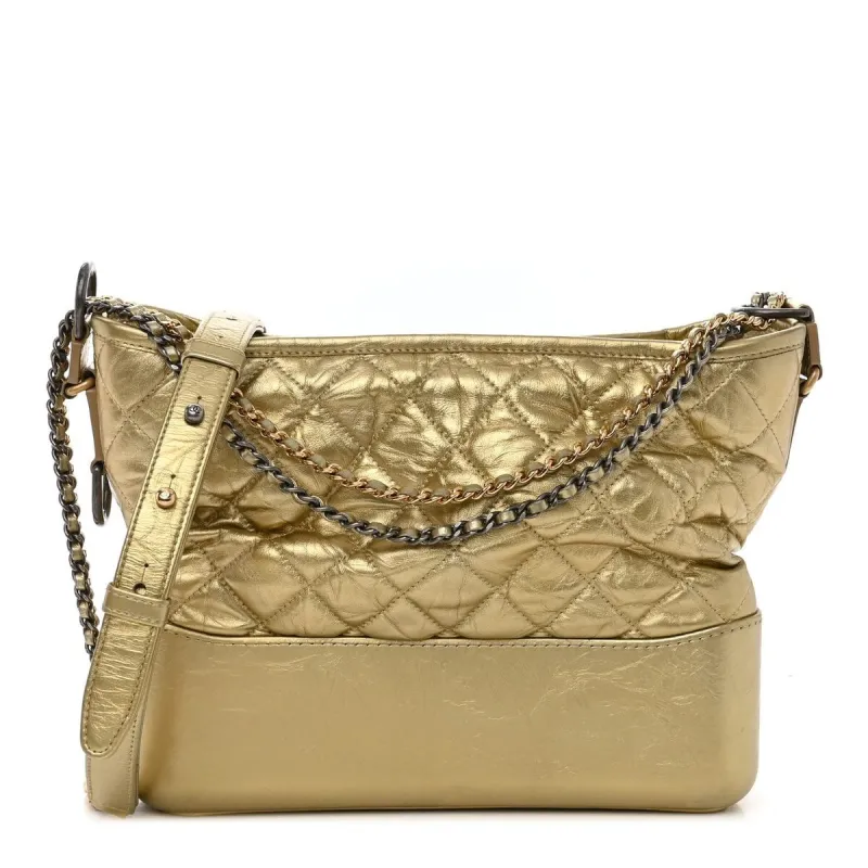 Chanel Metallic Lambskin Calfskin Quilted Medium Gabrielle Hobo Gold (Pre-Owned) sold by Zulily