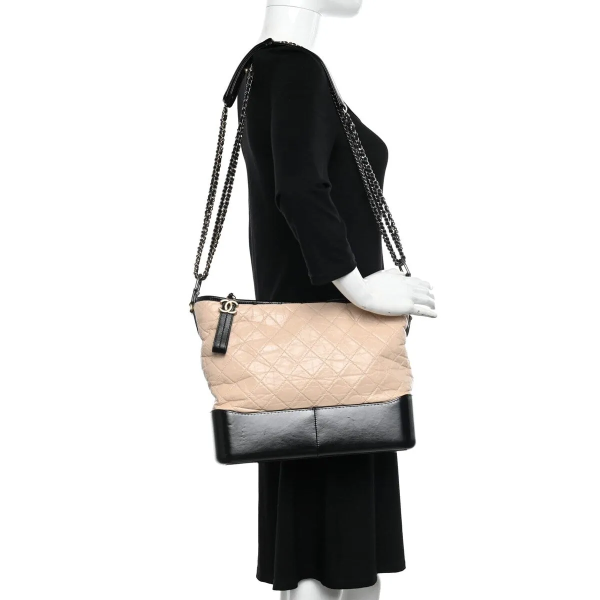 Chanel Aged Calfskin Quilted Large Gabrielle Hobo Beige Black (Pre-Owned) sold by Zulily product image thumbnail 2