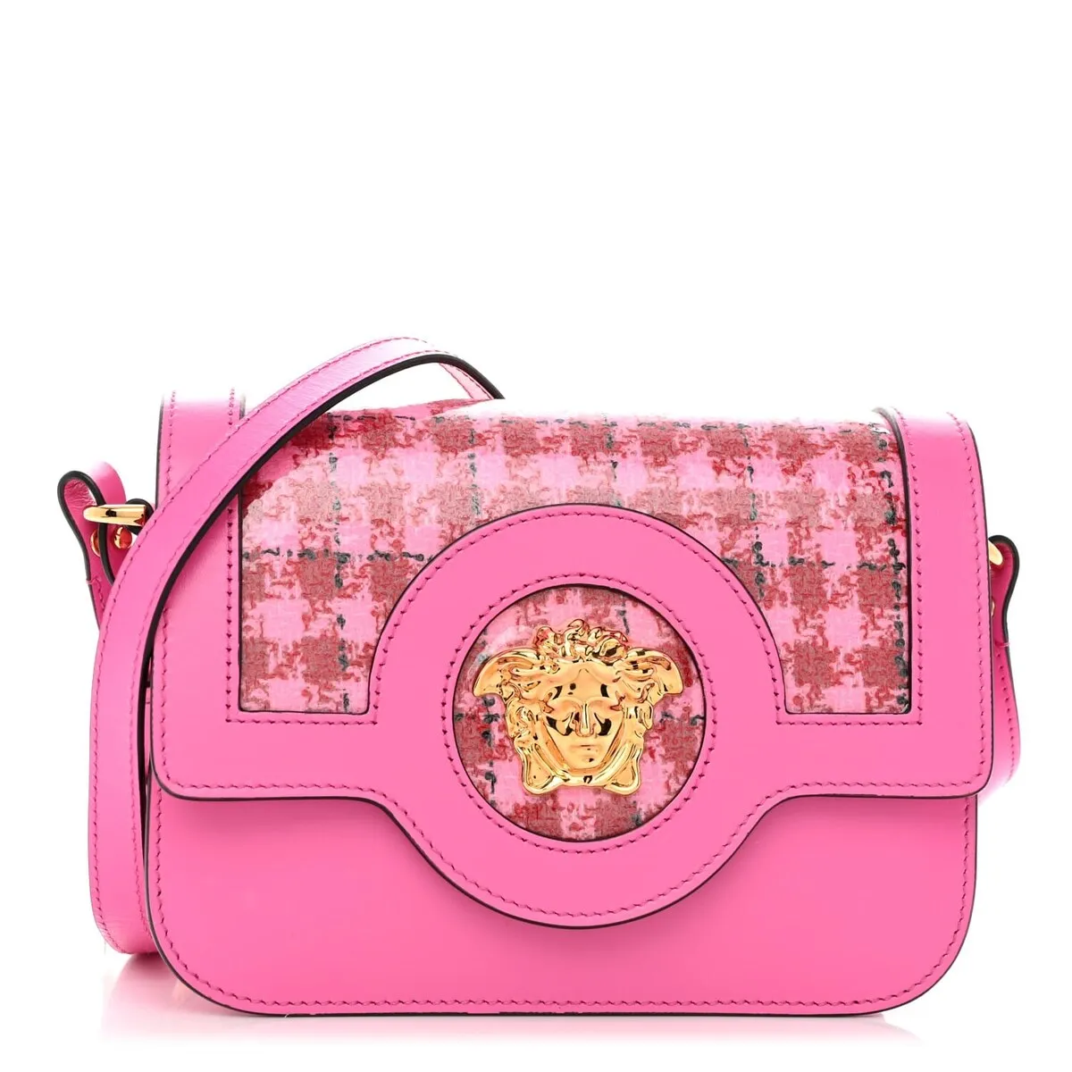 Versace Calfskin Tweed Vinyl Medusa Bag Pink (Pre-Owned) - One Size sold by Zulily