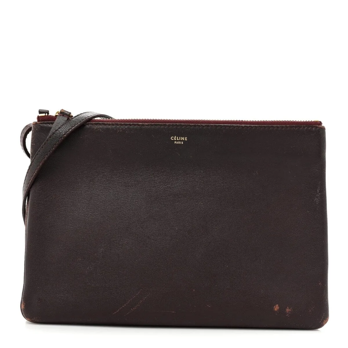 Celine Lambskin Large Trio Crossbody Bag Burgundy (Pre-Owned) sold by Zulily