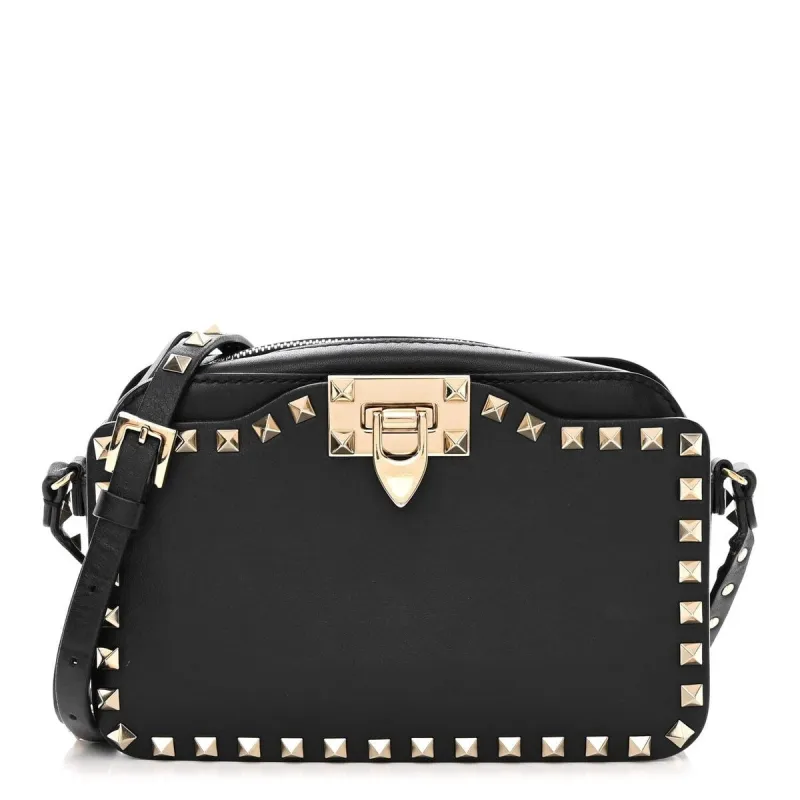 Valentino Garavani Calfskin Rockstud Flip Lock Camera Crossbody Bag Black (Pre-Owne sold by Zulily