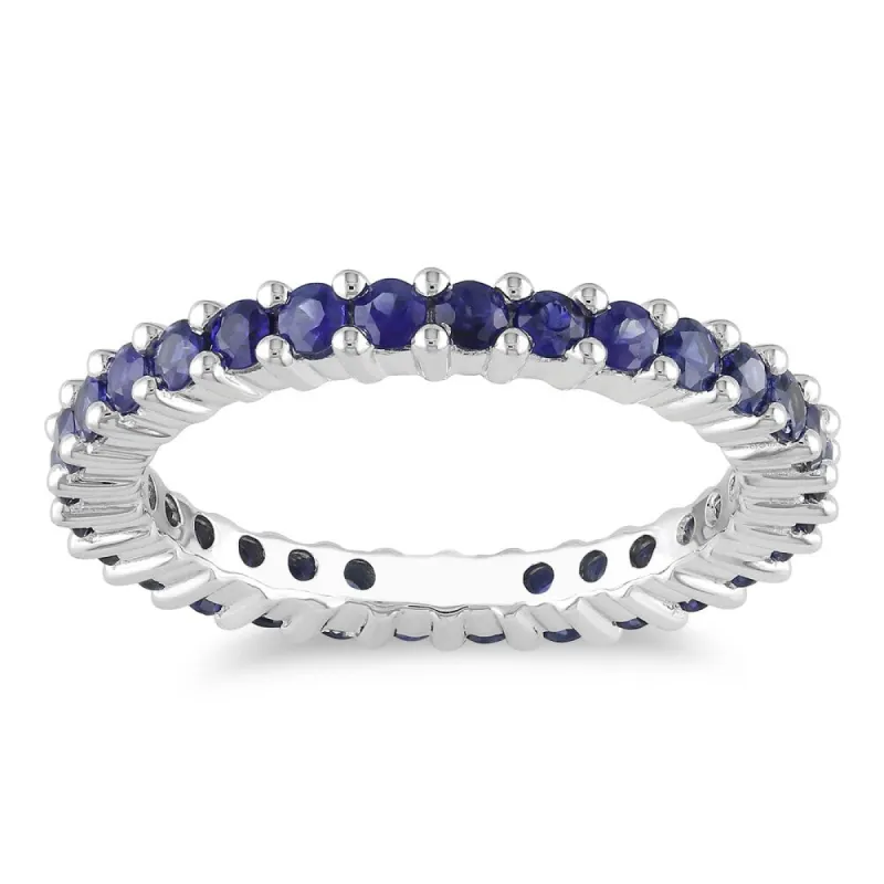 Miadora 14k White Gold 1 1/2ct TGW Sapphire Eternity Ring sold by Zulily