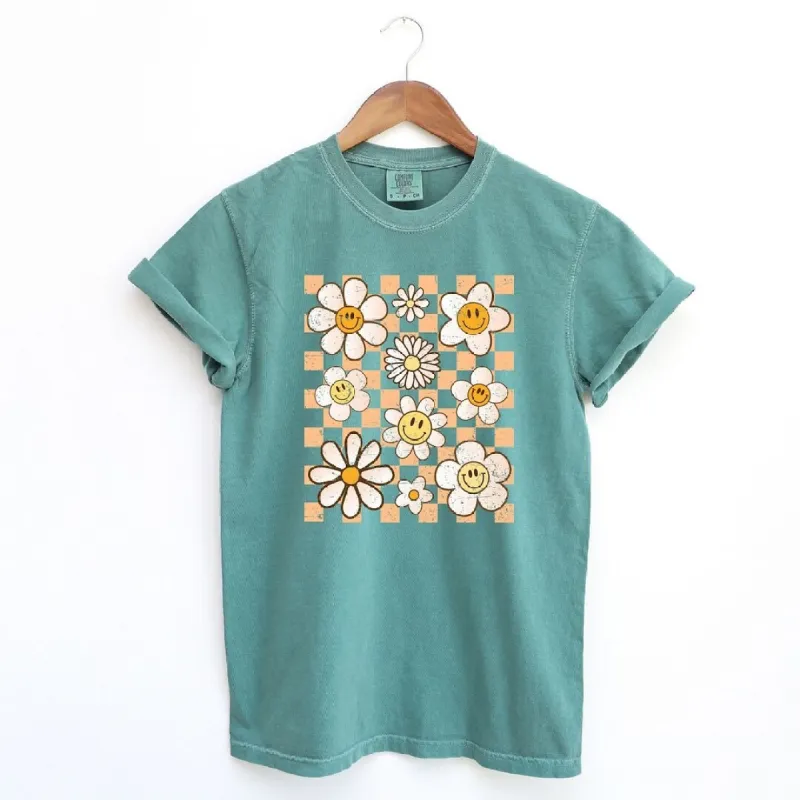 Checkered Smiley Face Flowers Garment Dyed Tee sold by Zulily