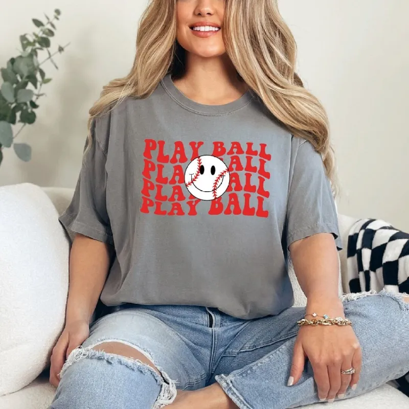 Play Ball Stacked Smiley Face Garment Dyed Tee sold by Zulily