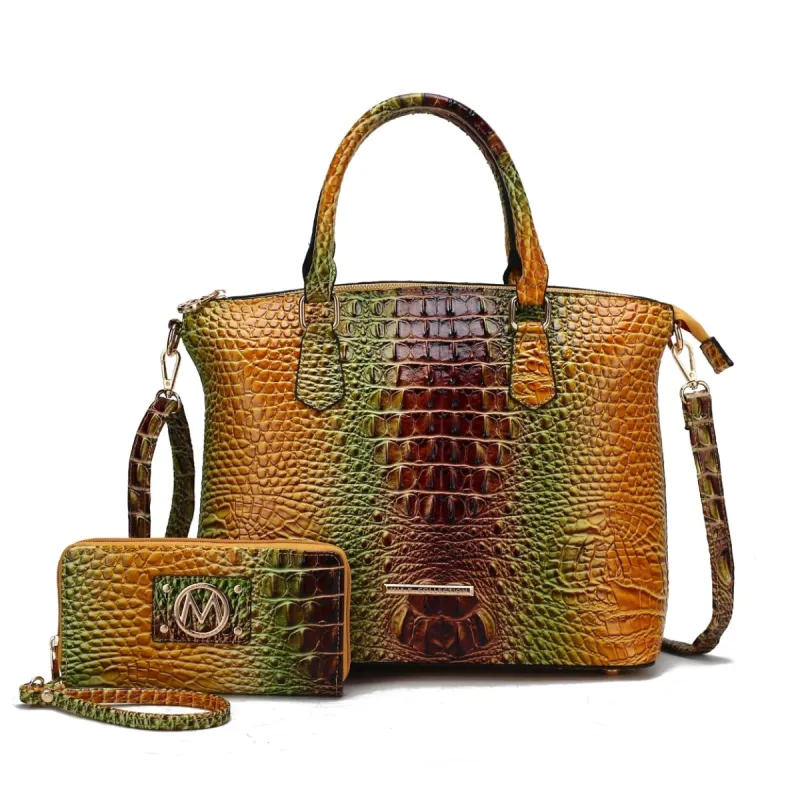 Frankie Gradient Rainbow Embossed Satchel Bag with Wallet - 2 PCS sold by Zulily