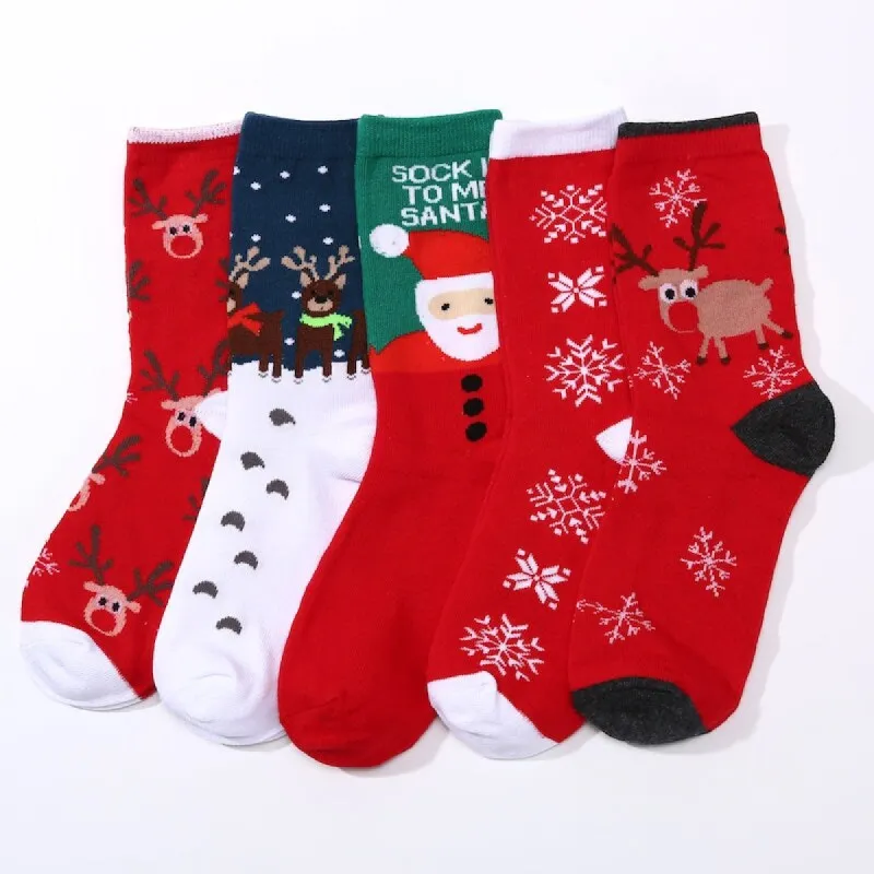 5 Pairs of Christmas Socks with Reindeer and Snowflakes sold by Zulily