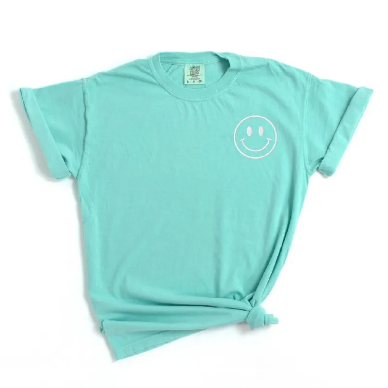 Embroidered Smiley Face Outline Left Chest Garment Dyed Tee sold by Zulily