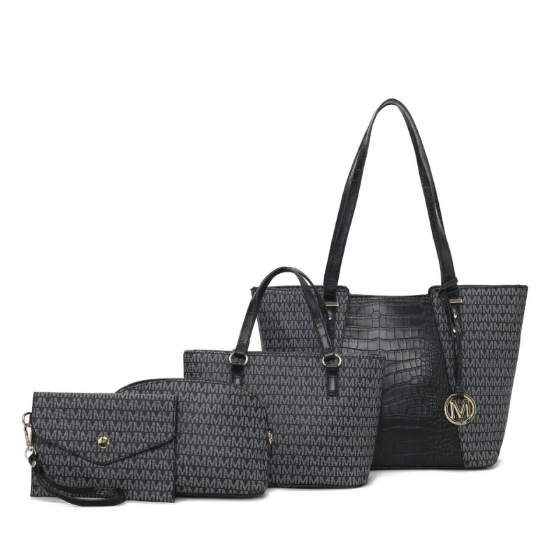 Lippa M Signature False Crocodile embossed Vegan Leather Women's Bag - 4 Pcs set sold by Zulily