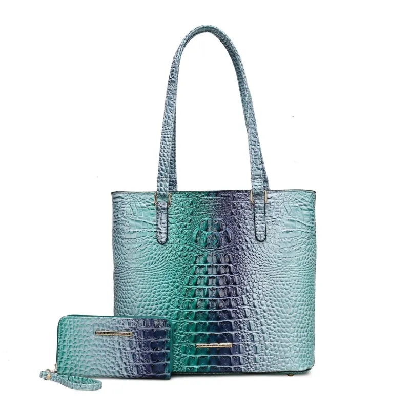Piper Gradient Rainbow Faux Crocodile-Embossed Vegan Tote Bag with Wallet - 2 PCS sold by Zulily