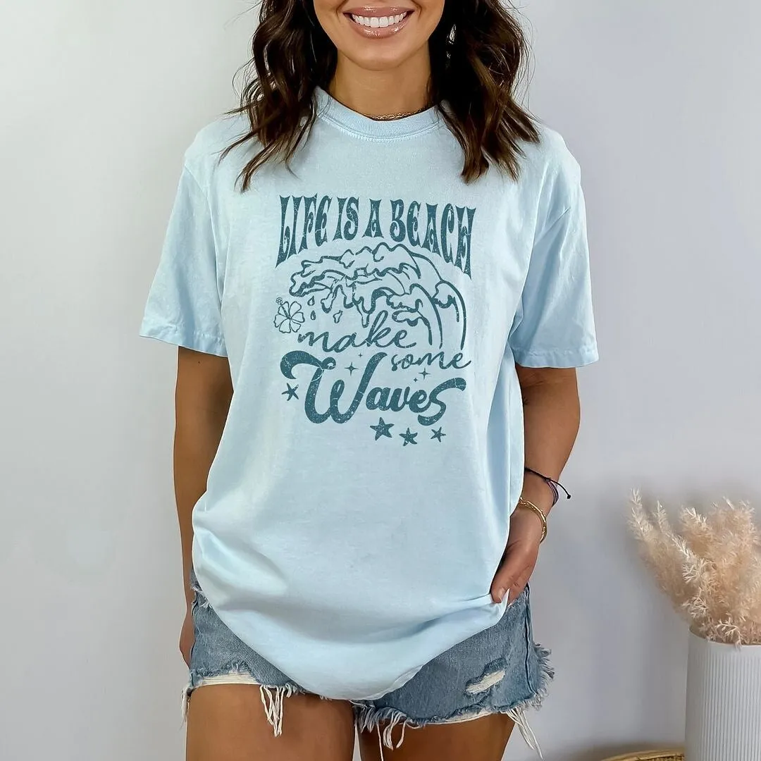 Life's A Beach Distressed Garment Dyed Tee sold by Zulily
