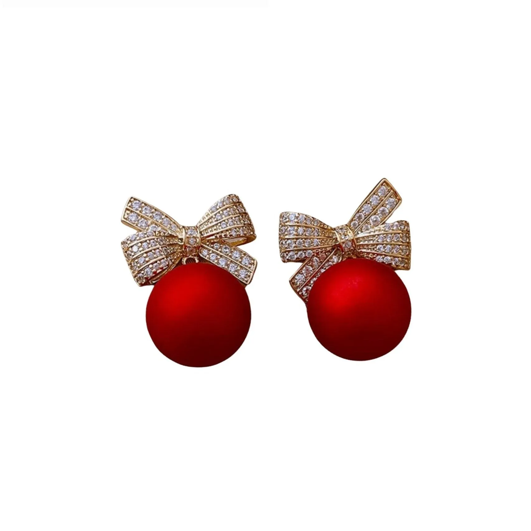 Red Pearl Cubic Zirconia Festive Bow Stud Earrings - In Gift Box sold by Zulily product image thumbnail 3