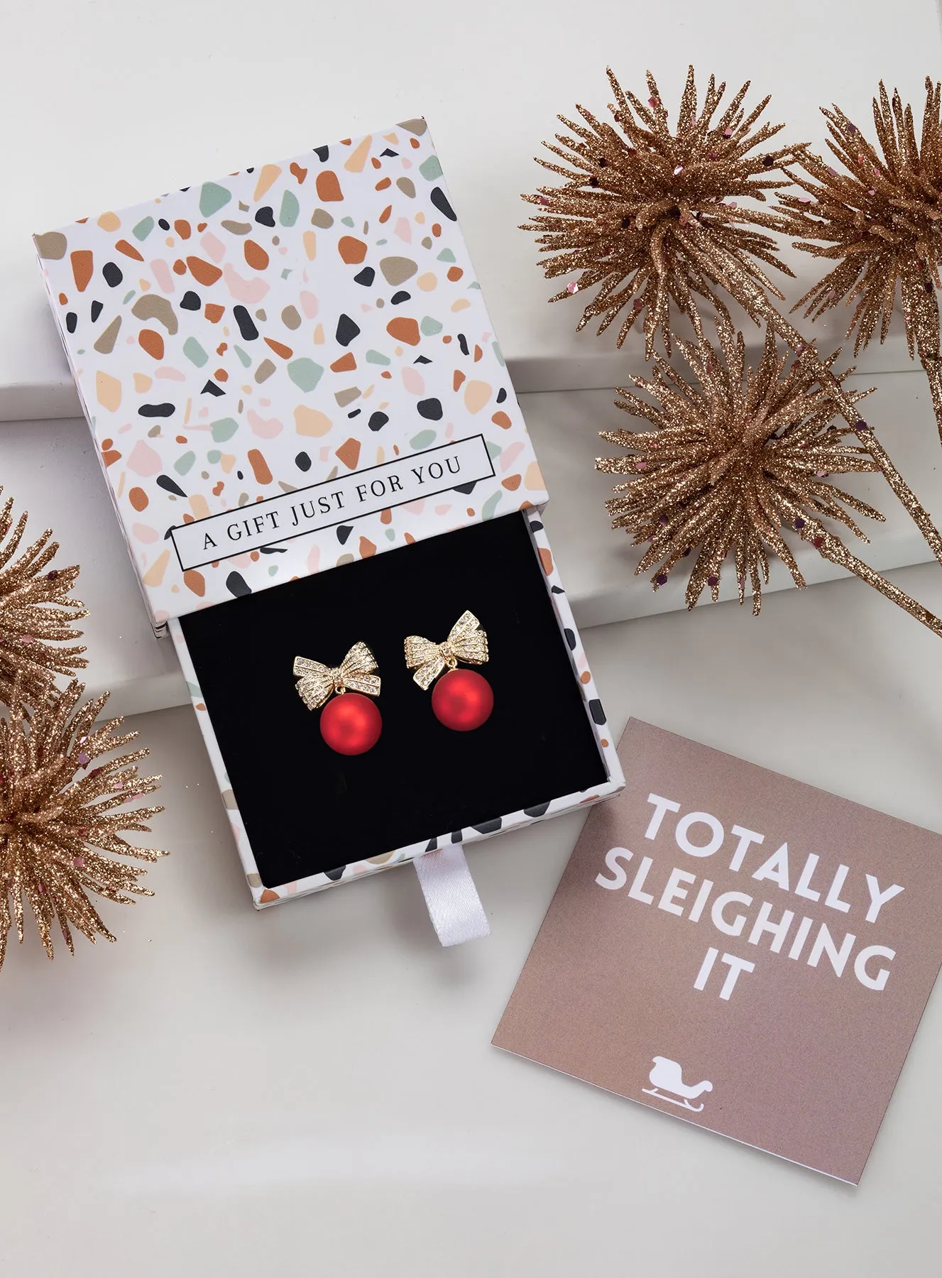 Red Pearl Cubic Zirconia Festive Bow Stud Earrings - In Gift Box sold by Zulily