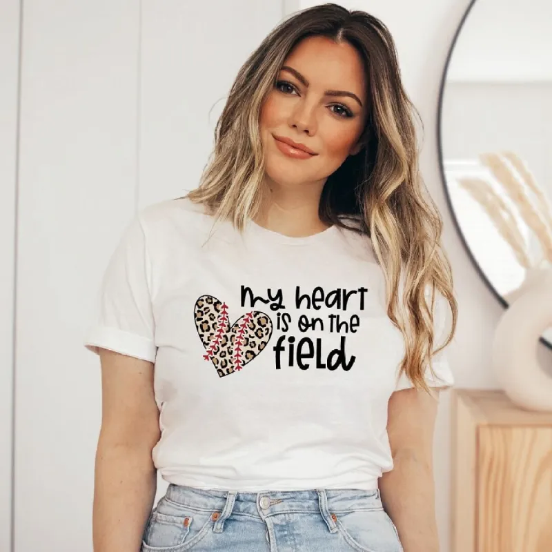 My Heart Is On The Field Leopard Short Sleeve Crewnneck Tee sold by Zulily