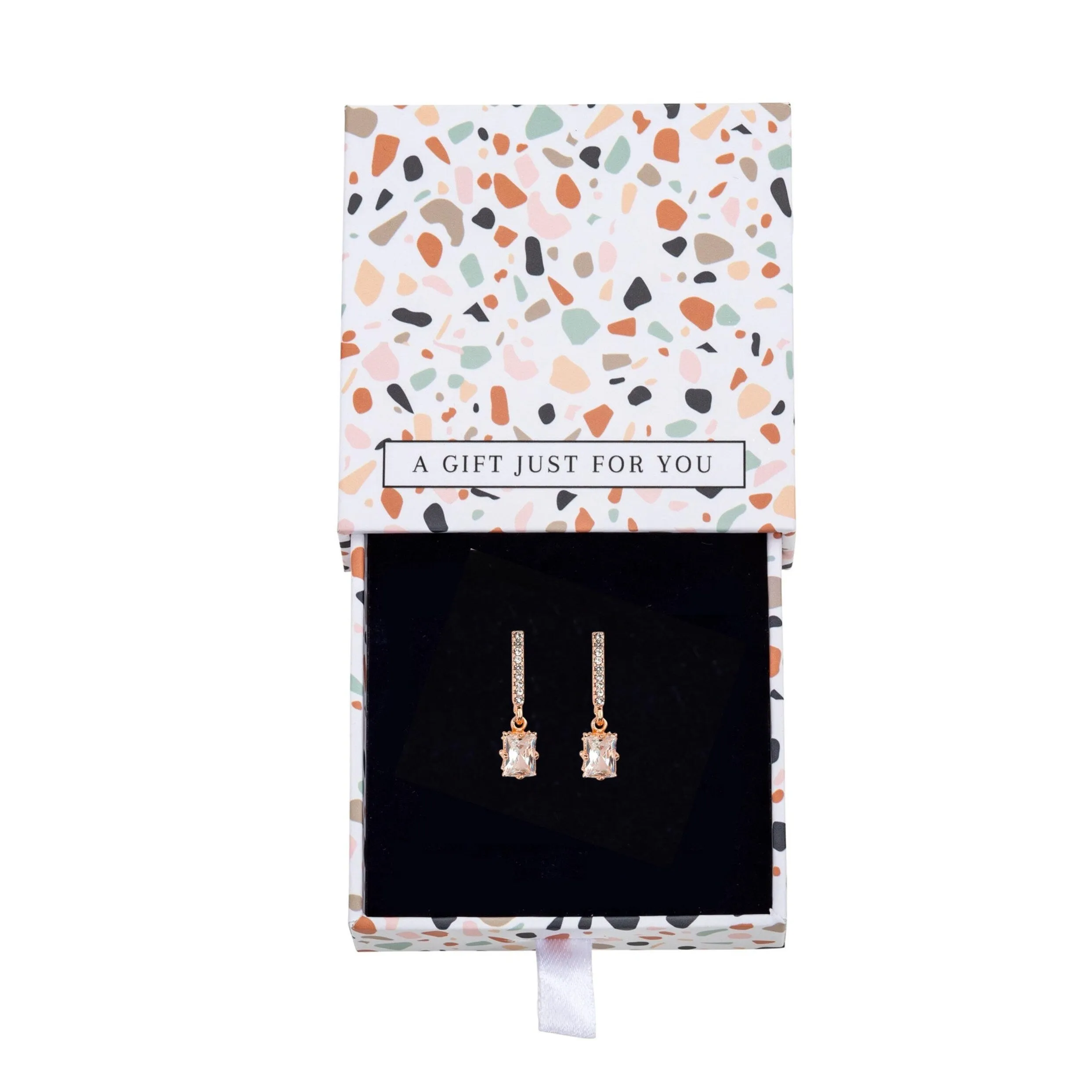 Cubic Zirconia Bar And Baguette Drop Earrings - In Gift Box - White sold by Zulily product image thumbnail 3