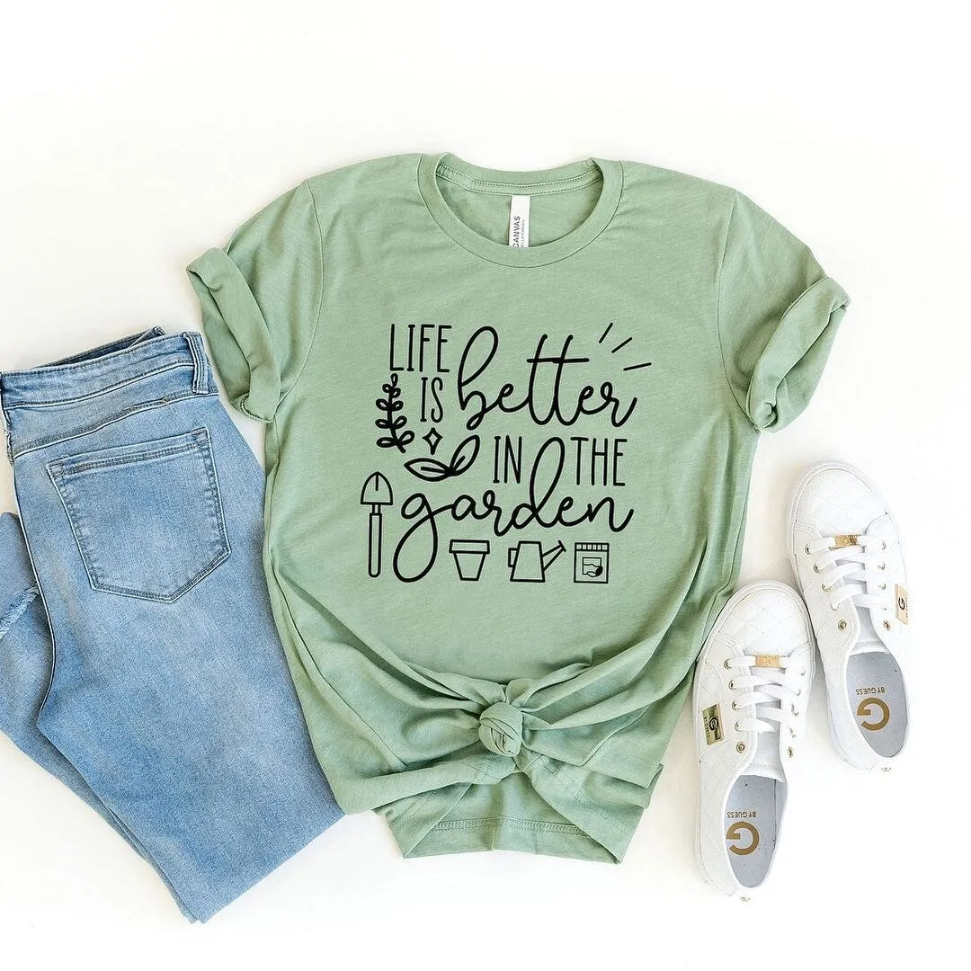 Life Is Better In The Garden Short Sleeve Crewnneck Tee sold by Zulily