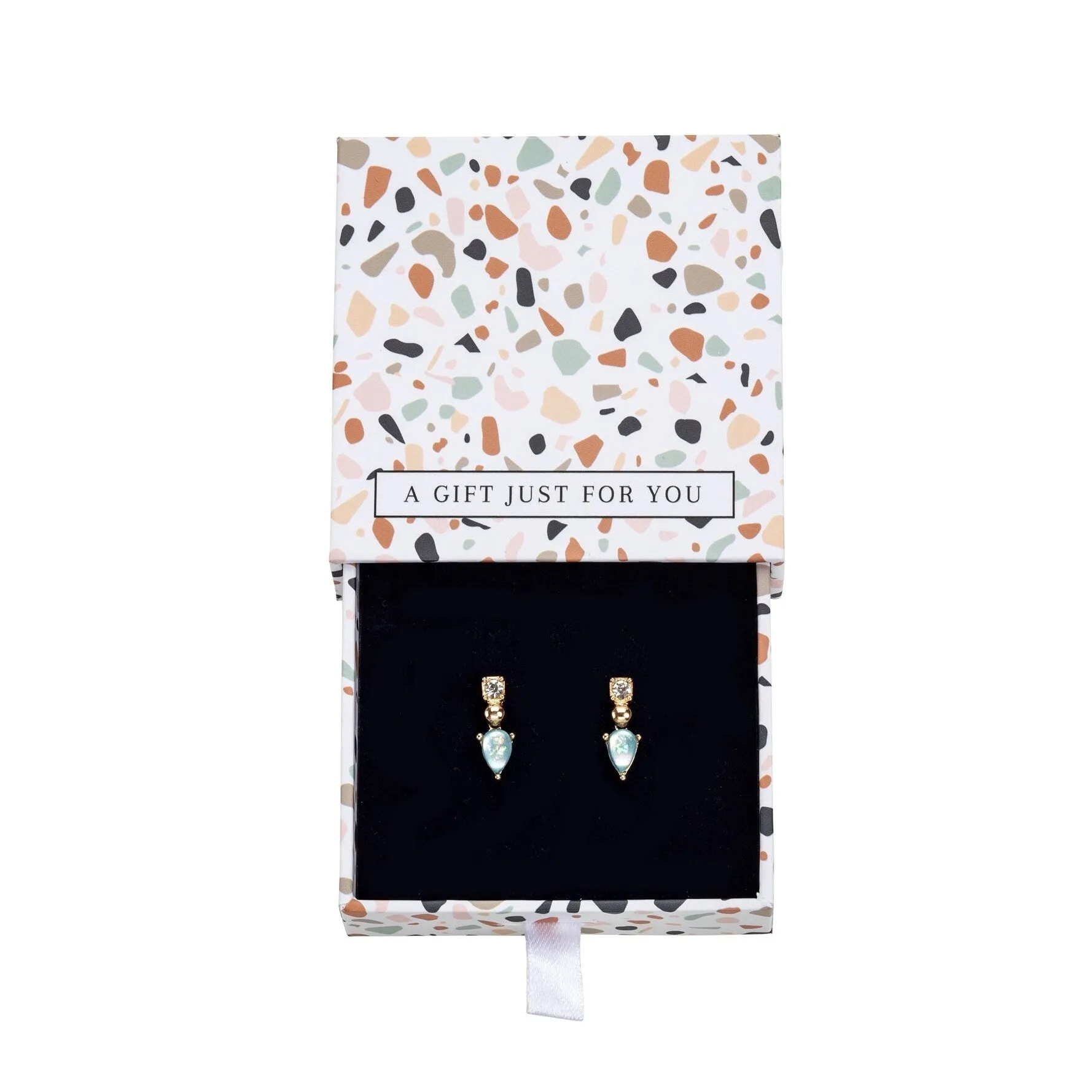 Goldtone Green Teardrop Stud Earrings - In Gift Box sold by Zulily product image thumbnail 2