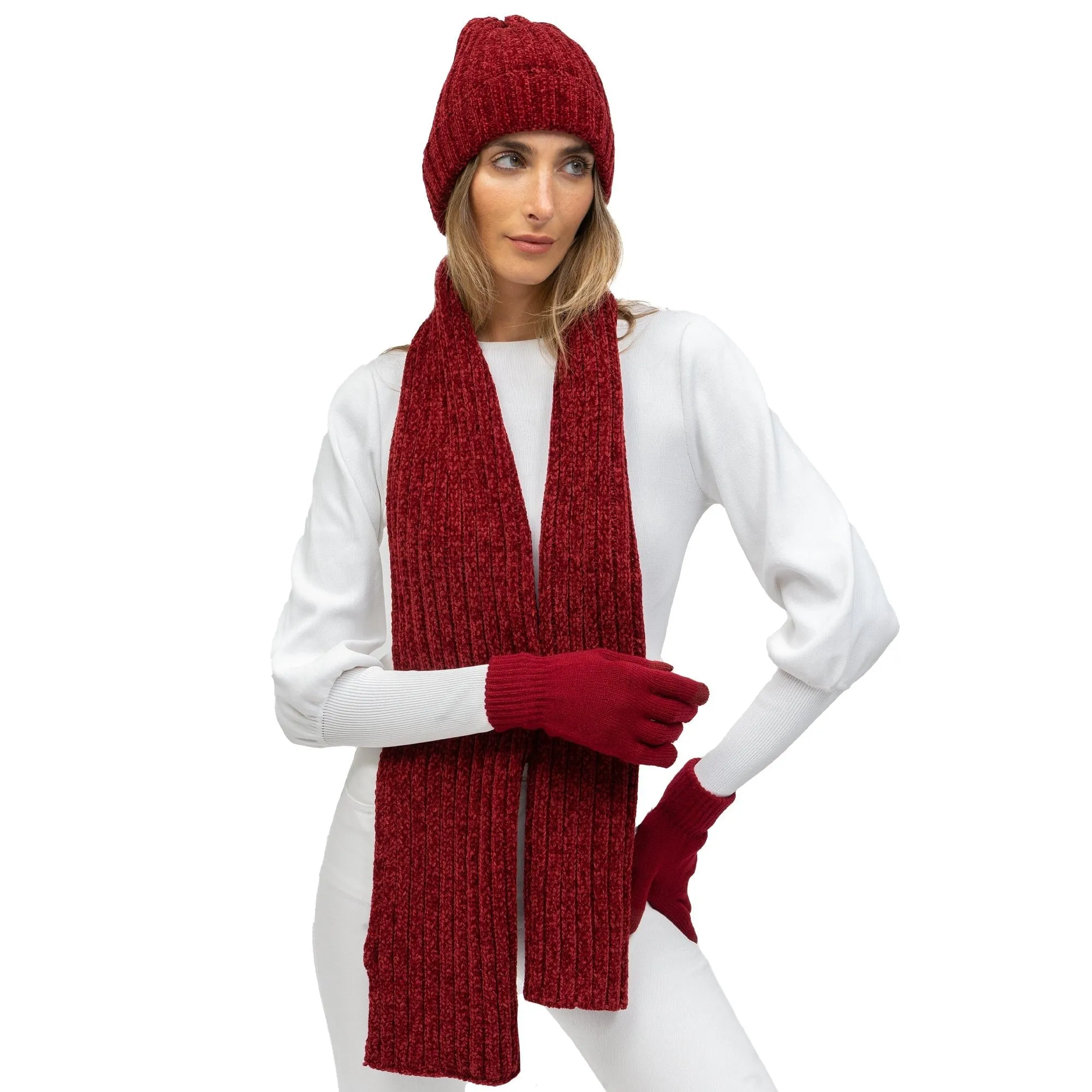 Just Jamie 3 Piece Melange Winter Fall Soft Knit Beanie Hat Scarf and Gloves Set sold by Zulily