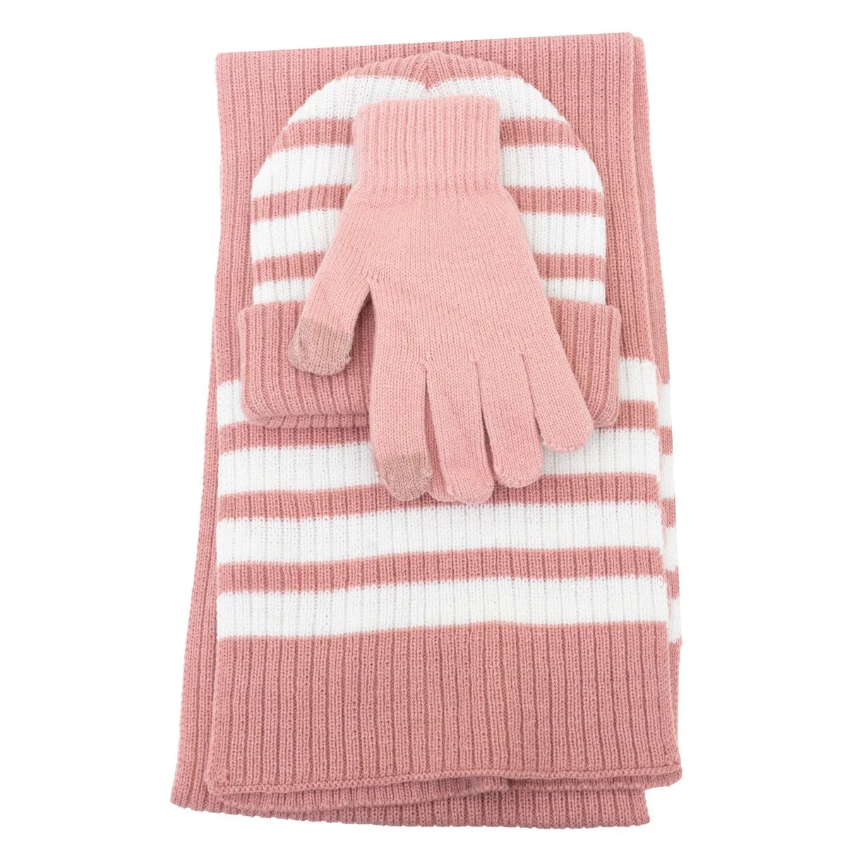 Just Jamie 3 Piece Stripes Winter Warm Soft Knit Beanie Hat Scarf and Gloves Set sold by Zulily