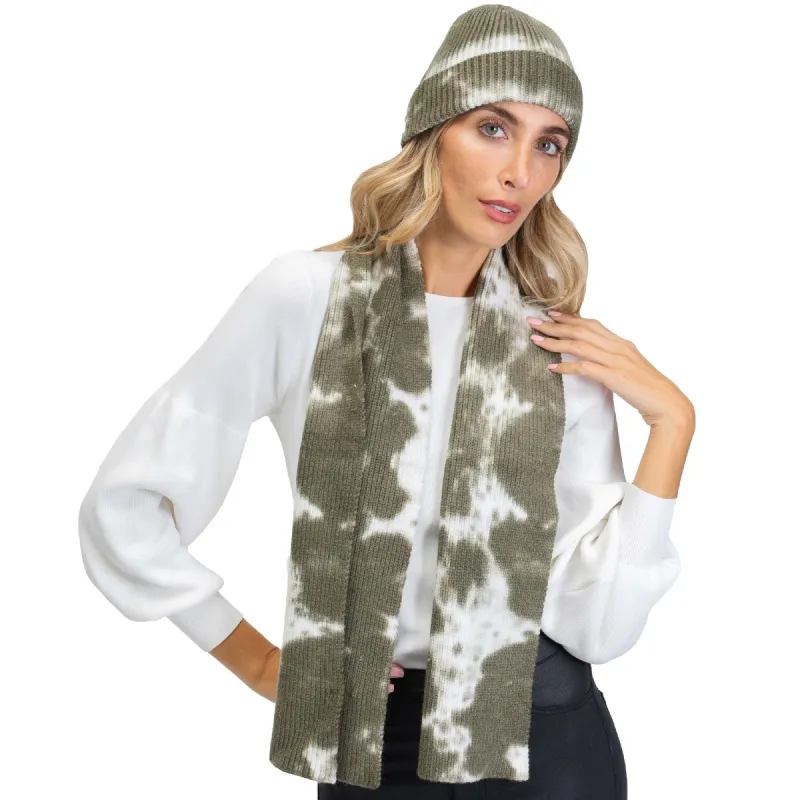 Just Jamie 2 Piece Tie Dyed Winter Warm Soft Knit Bennie Hat and Scarf Set sold by Zulily