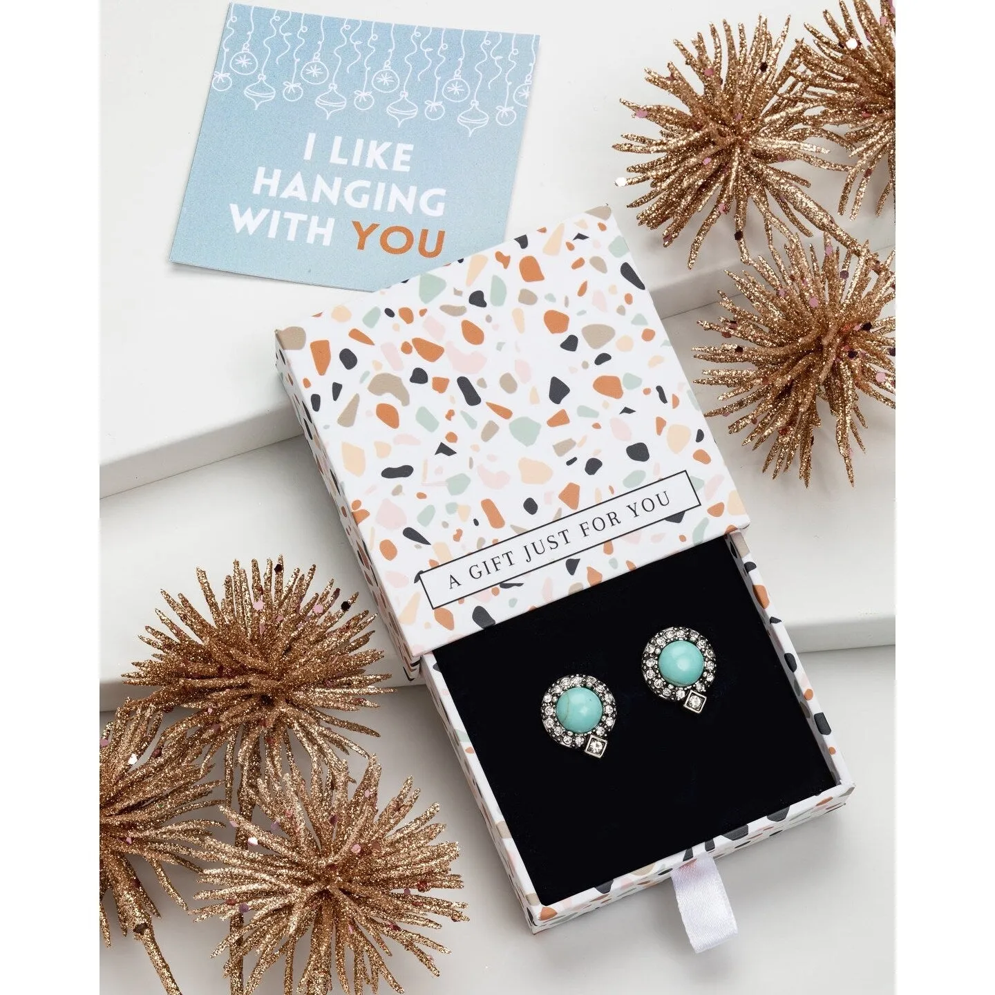 Blue Howlite Crystal Pave Stud Earrings - In Gift Box sold by Zulily