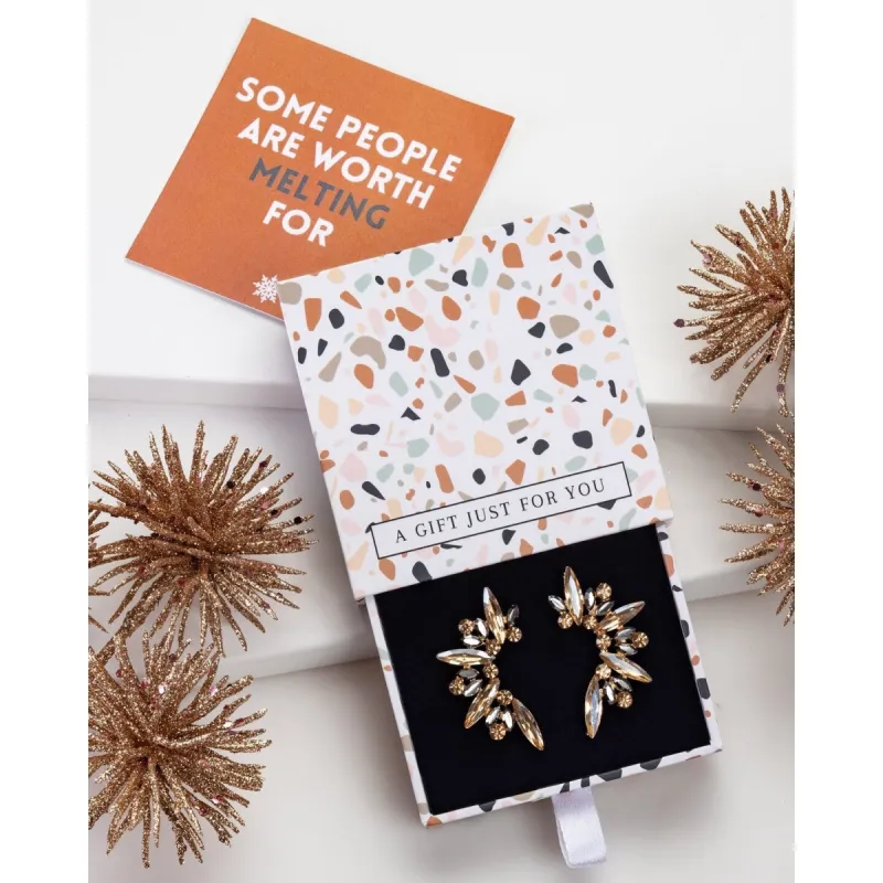 Champagne Grey Crystal Marquis Stud Earrings - In Gift Box - White sold by Zulily