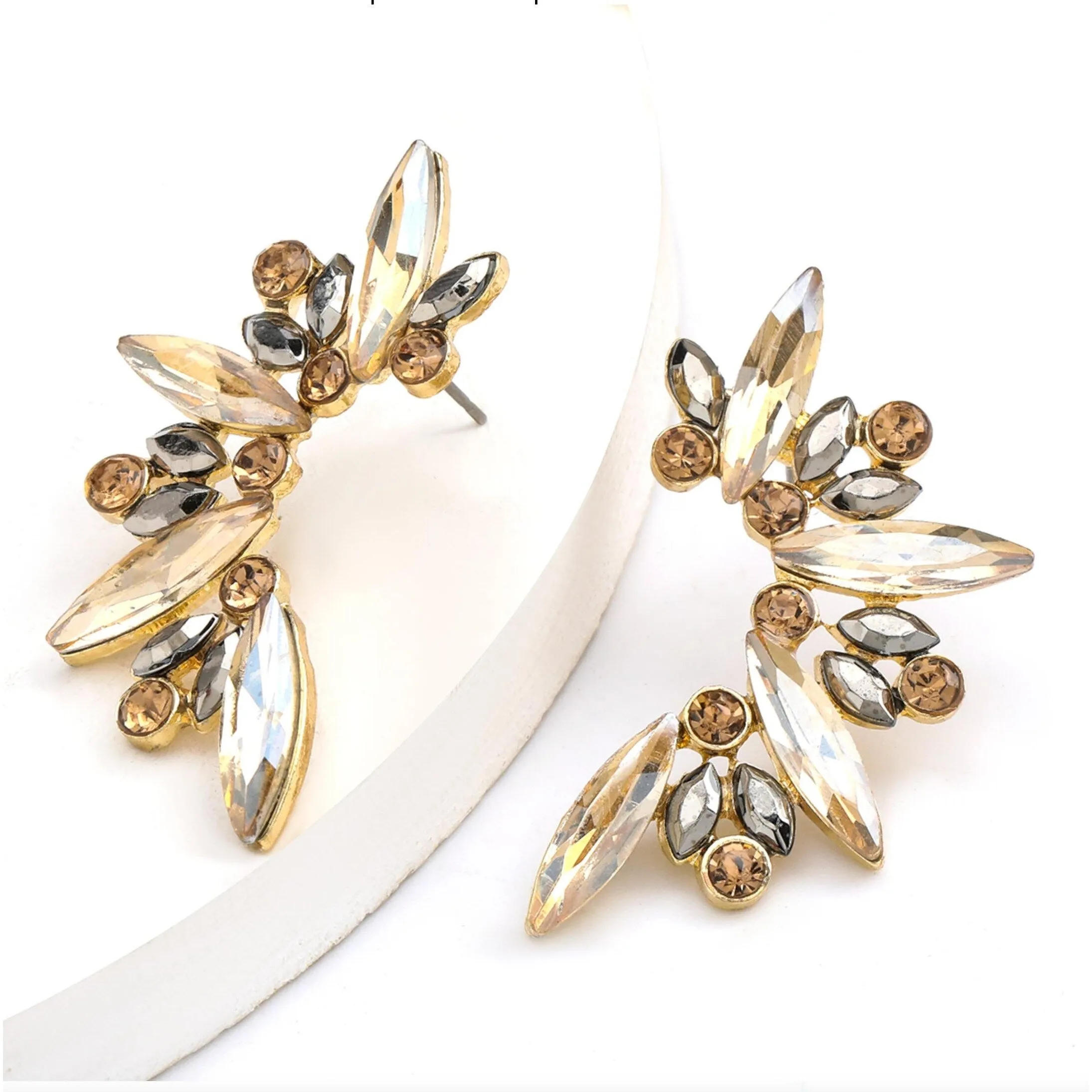 Champagne Grey Crystal Marquis Stud Earrings - In Gift Box - White sold by Zulily product image thumbnail 2